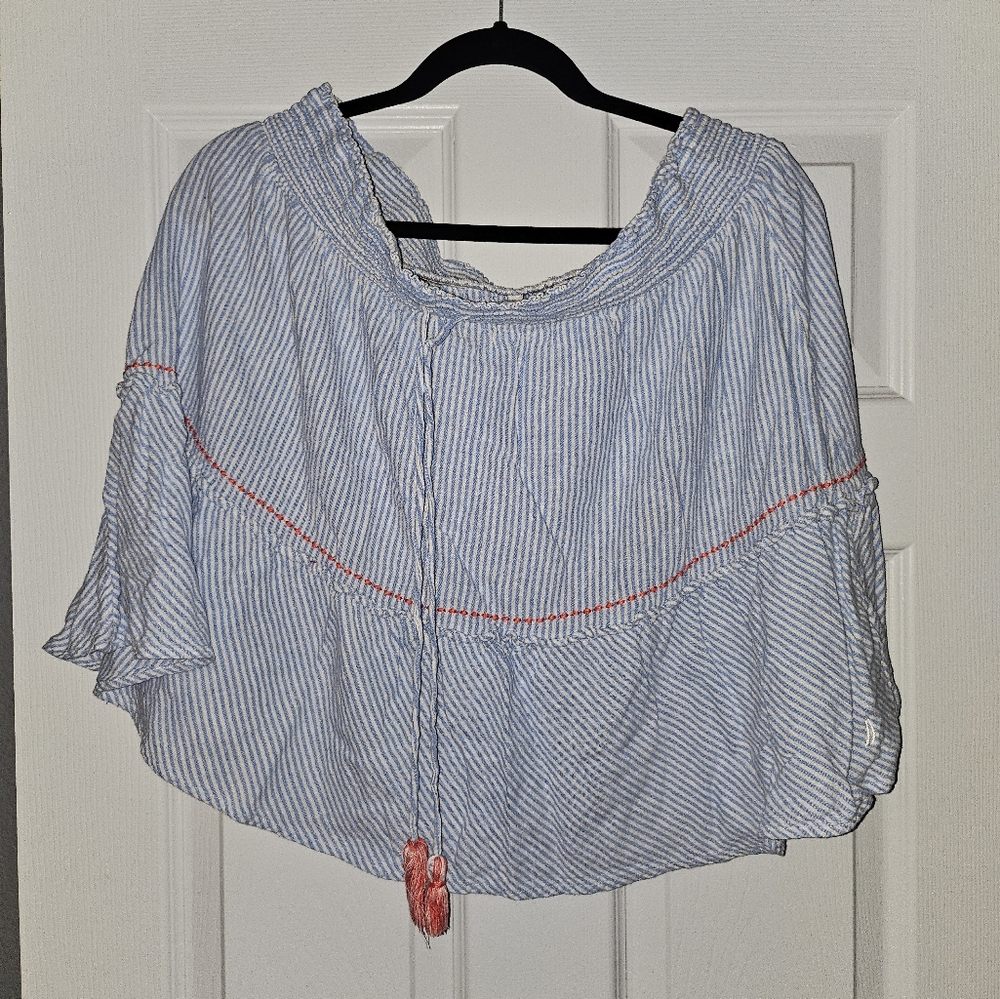 Knee length skirt, blue and white striped with coral accent by Nautica - 2xl